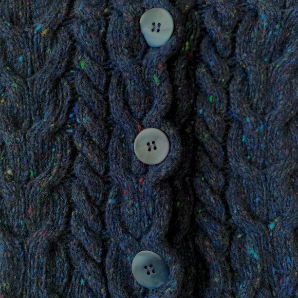 Irelands Eye Islander Wool Cashmere Horseshoe Cable Knit Cardigan Navy Blue Cozy - Picture 8 of 12